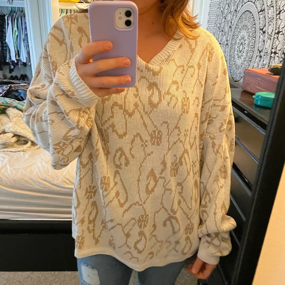 Patterned Cream & Tan Sweater - Picture 3 of 11